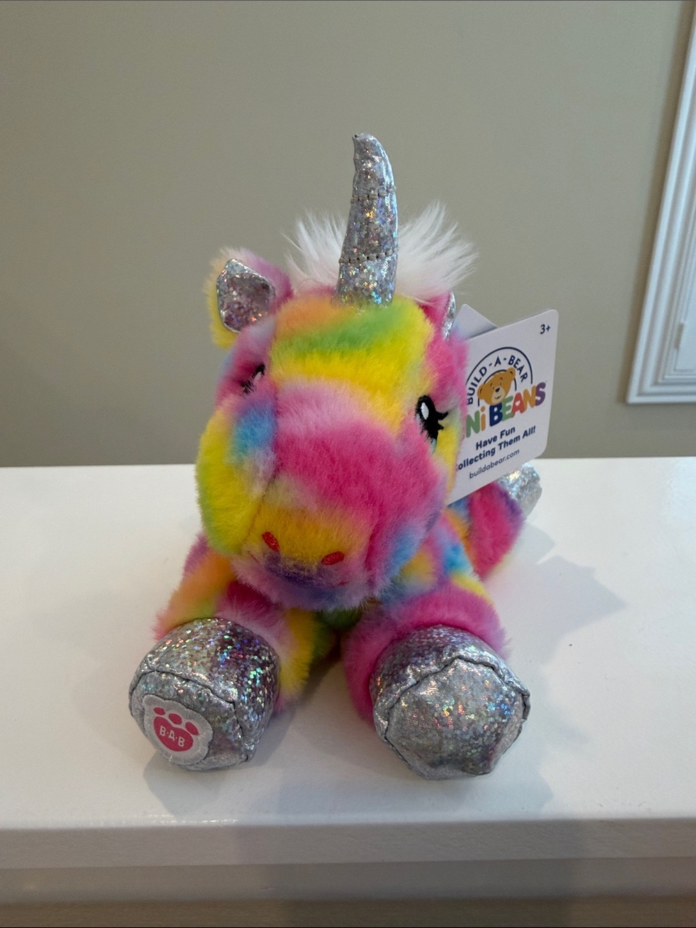 NWT 7” Build-A-Bear Series 3 Mini Beans Plush - RAINBOW UNICORN